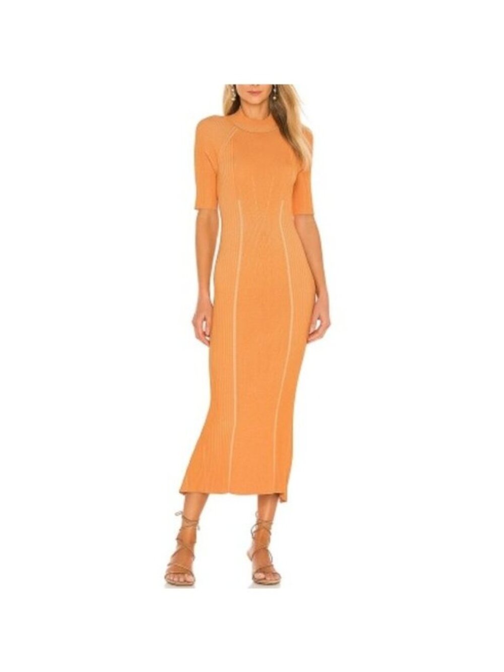 Jonathan Simkhai Margaux Compact Midi Dress M Pixie Orange Open Back Ribbed Tie